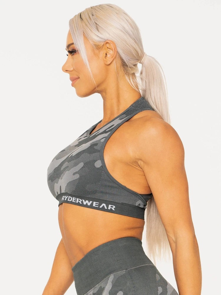 Camo Seamless Sports Bra Charcoal Camo RushGears