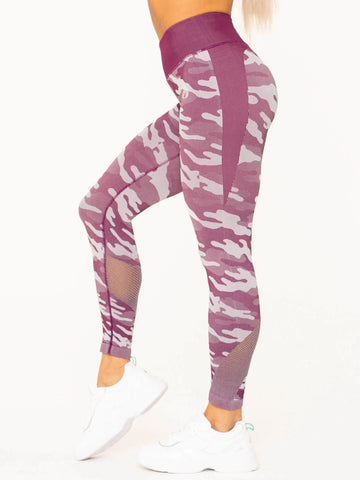 Camo Seamless High Waisted Leggings - Burgundy Camo