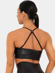 Wet Look Keyhole Sports Bra - Black