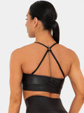 Wet Look Keyhole Sports Bra - Black