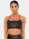 Wet Look Keyhole Sports Bra - Black