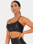 Wet Look Keyhole Sports Bra - Black